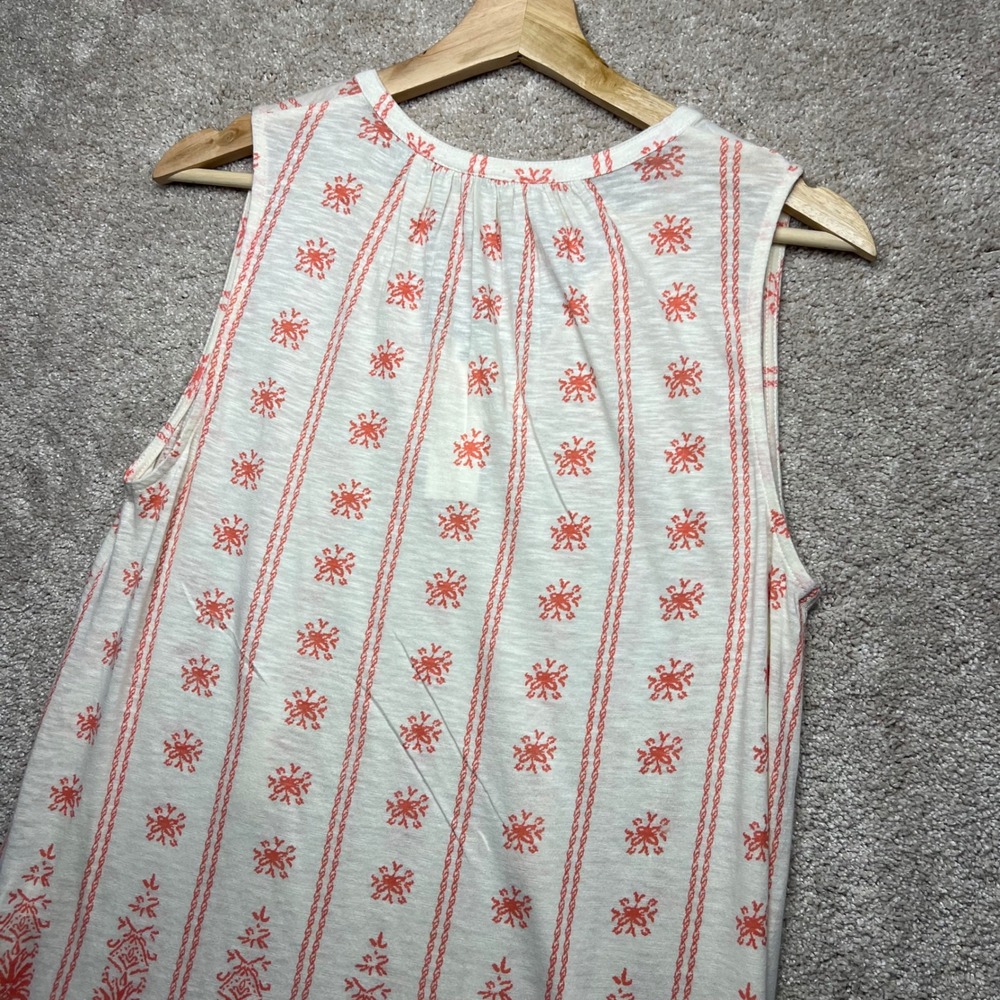 Lucky Brand Tassel V Neck Sleeveless Tank Top NWT Boho Coastal Coral Cream M - Picture 10 of 11